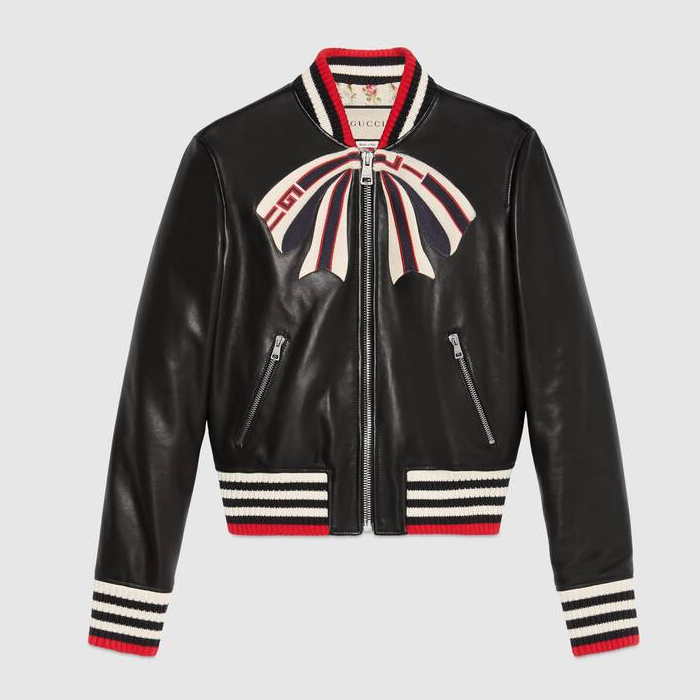 Gucci Leather bomber jacket with bow ?514687 XG634 1082