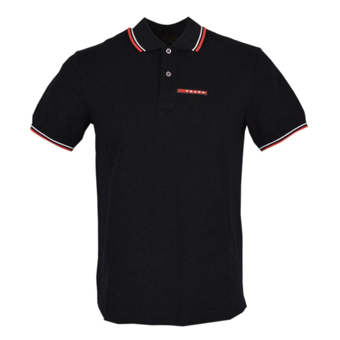 プラダ  PRADA メンズ ポロシャツ Black Cotton Red White Trim SLIM FIT Polo Golf SJJ887 322 F0AA9