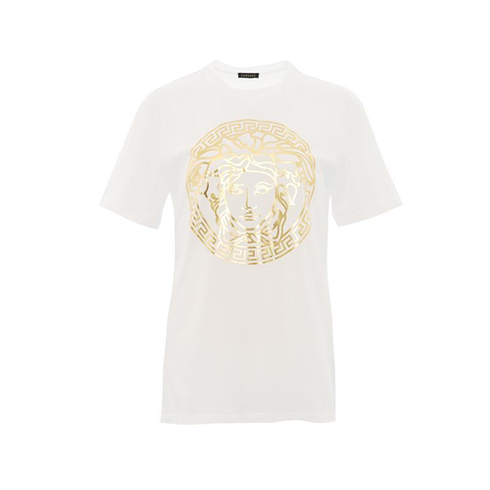 ヴェルサーチ VERSACE レディースコットンブロンズメデューサ柄半袖Tシャツ A85756 8806 1001