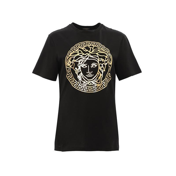 ヴェルサーチ VERSACE レディースコットンブロンズメデューサ柄半袖Tシャツ A85756 8806 1008