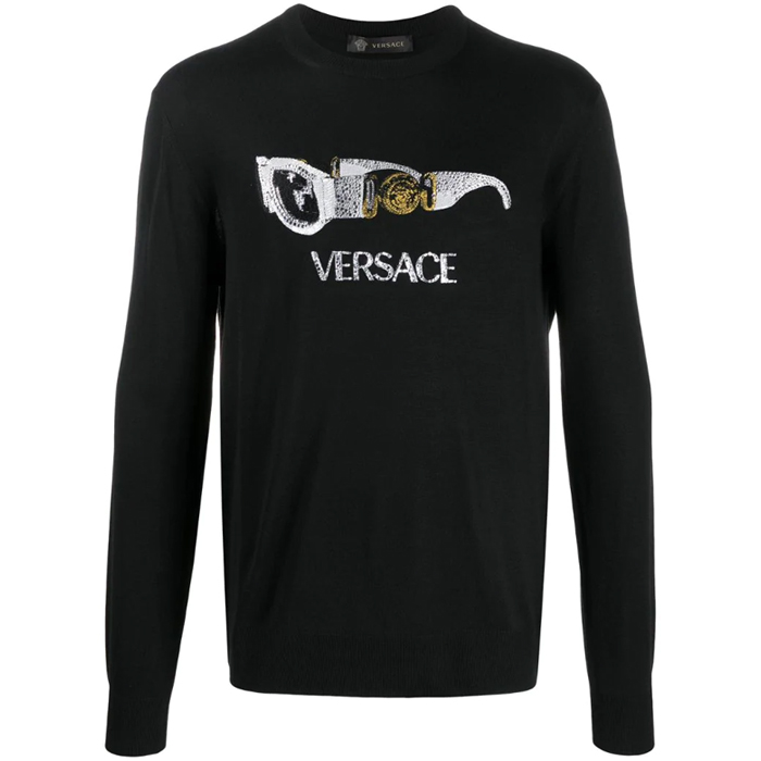 ヴェルサーチ VERSACE ビスコース ニットメンズ ブラック ラインストーン  A86050 3965 1008