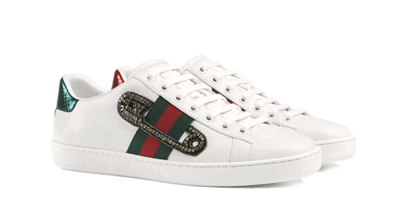 グッチ GUCCI レザー エース セーフティピン 装飾 ロートップ 'ホワイト' ウィメンズ スニーカー 454552 A38G0 9064