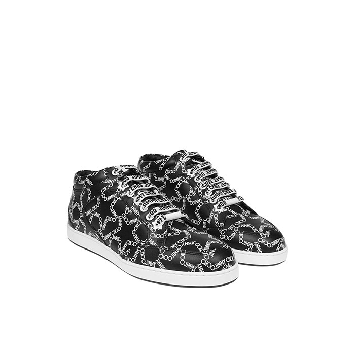 JIMMY CHOO MIAMI SNEAKERS IN BLACK LEATHER WITH PRINT