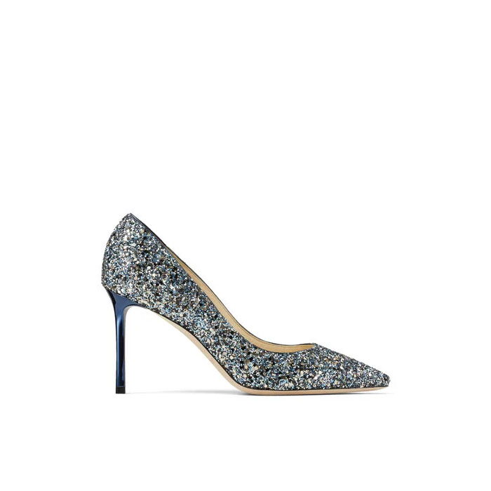 ROMY 85 Electric Blue Speckled Glitter Pointed Toe Pumps