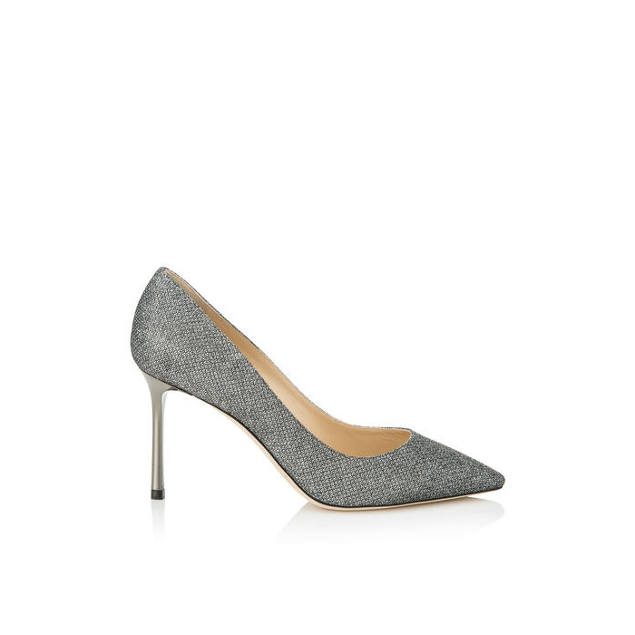 ROMY 85 Anthracite Lame Glitter Pointy Toe Pumps