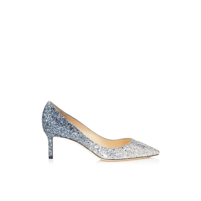 ROMY 60 Silver and Dusk Blue Fireball Glitter D?grad? Fabric Pointy Toe Pumps