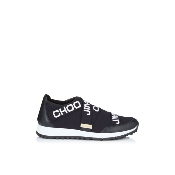 TORONTO White and Black Nappa and Knit Elastic Slip On Trainers