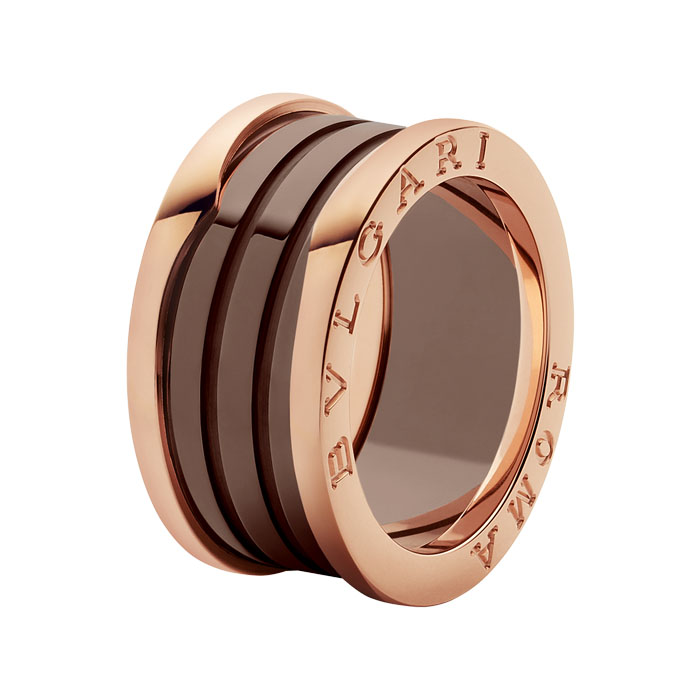 B.zero1 ROMA four-band ring with 18 kt rose gold loops and bronze ceramic spiral AN856887 MX8VHH