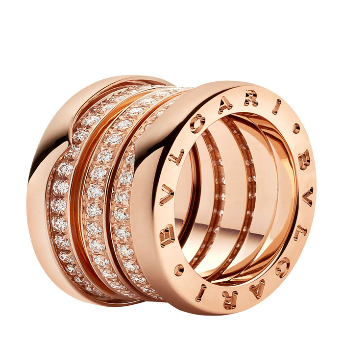 B.zero1 four-band ring in 18kt rose gold, set with pav? diamonds on the spiral AN857022 K35XS7