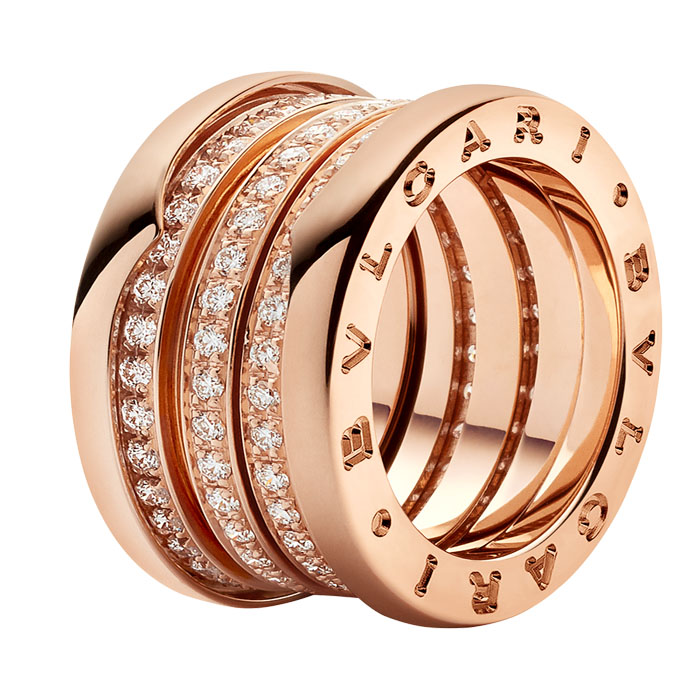 B.zero1 four-band ring in 18kt rose gold, set with pav? diamonds on the spiral AN857022 L2MKR8