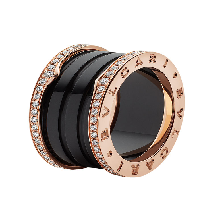 B.zero1 four-band ring with two 18 kt rose gold loops set with pave di AN857029 HLAN2W