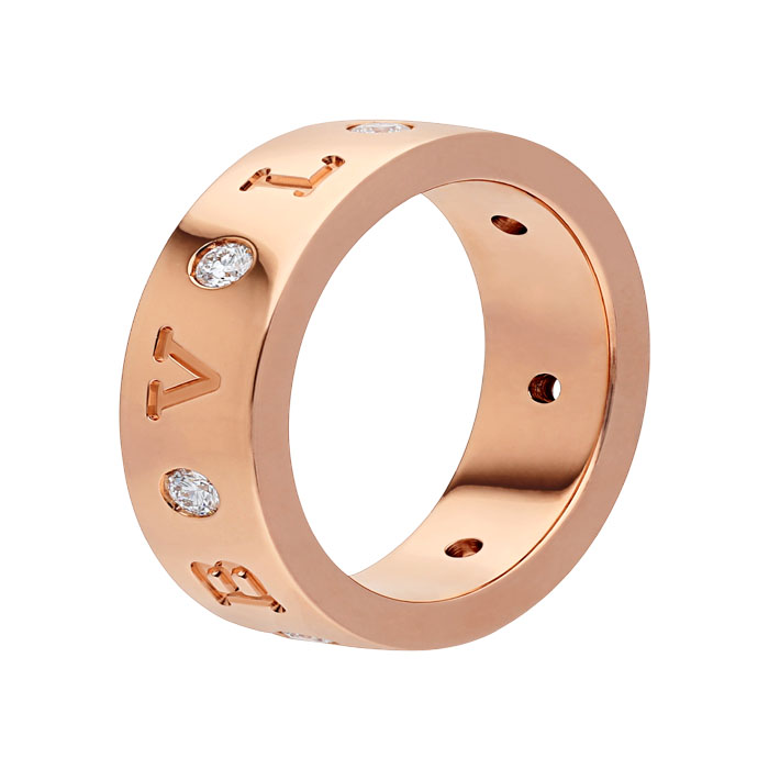 BVLGARI 18 kt rose gold band ring set with seven diamonds (0.20 ct) AN858005 MFNW8R