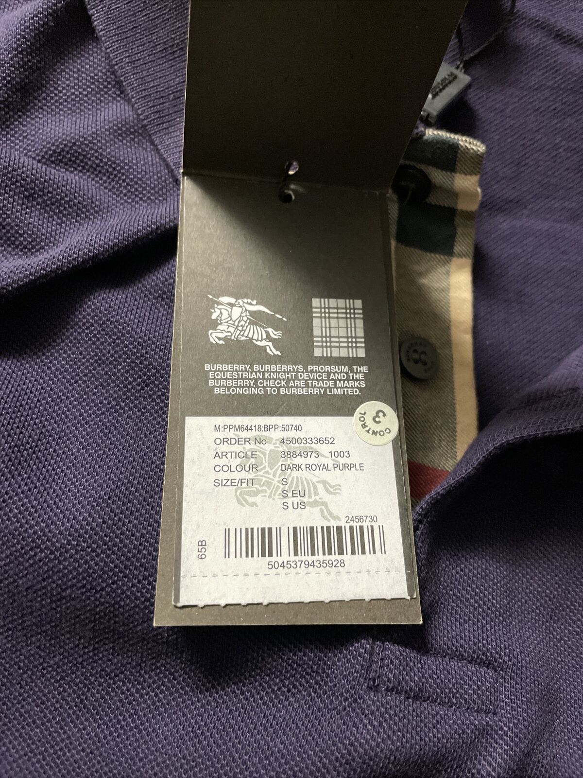 バーバリーBURBERRY MEN POLO メンズ ポロ 3884973 50740 DA-ROY-PURPLE