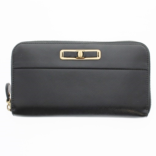 フェラガモ FERRAGAMO レディースリボン ラウンドファスナー長財布 22-C132 0588005 NERO